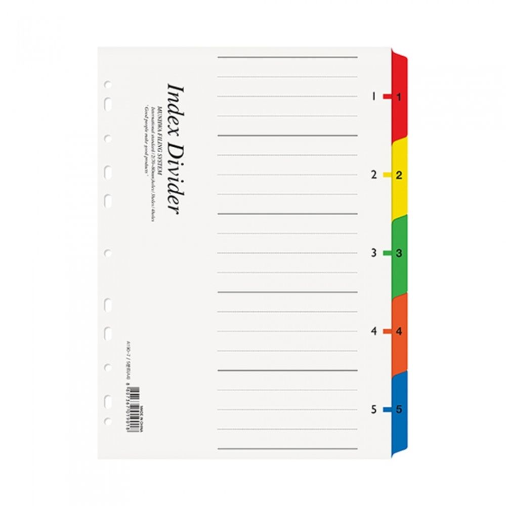 Munhwa File A190-7 Premium A4 5-Tab Art Paper Index Dividers with Writable Multi Color Tabs for Daily Document Organization